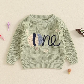 MISOWMNJOY inverno neonato vestiti per maglieria ragazza ragazzo compleanno maglione lettera caldo manica lunga Pullover maglieria infantile 0-18M