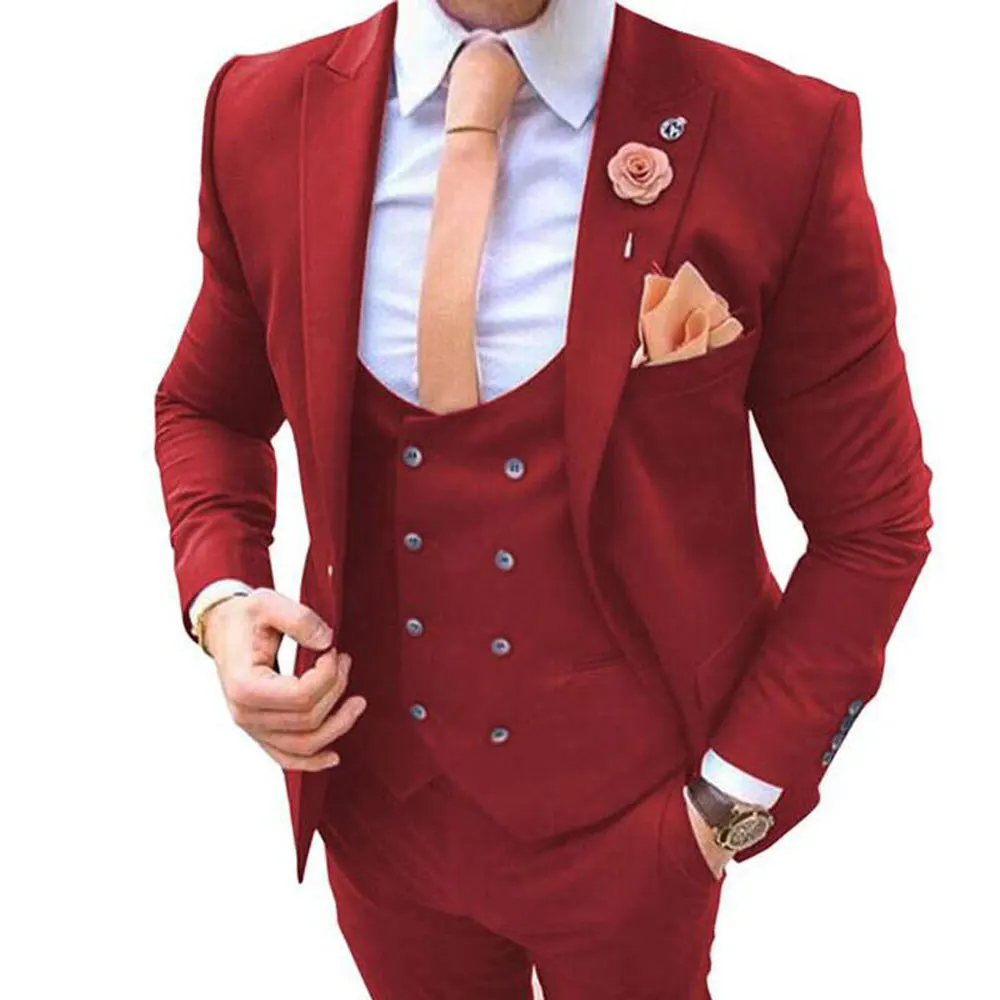 

DV056 New Men Suits 3 Pieces For Men Groom Tuxedos Wedding Men Suit Jacket +Vest +Pants Customize Made Costume Homme Mariage