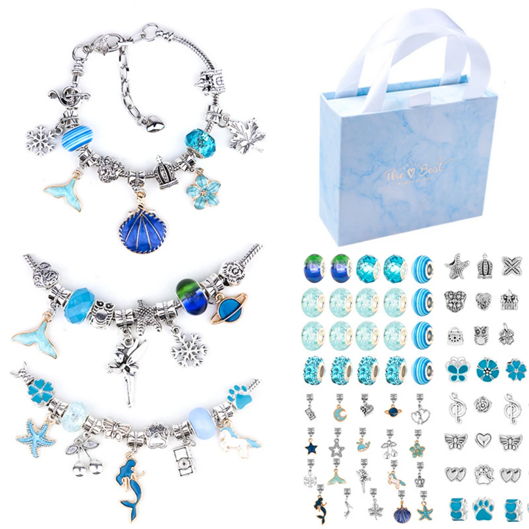 

Diy Blue Ocean Tie Children's Necklace Set Vintage Handmade Beaded Hand String Gift Set Box Beads for Jewelry Making Jewelry