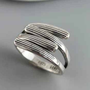 Anelli in argento sterling 925 per donna uomo Anello aperto vintage a 4 strati per regalo di festa di compleanno