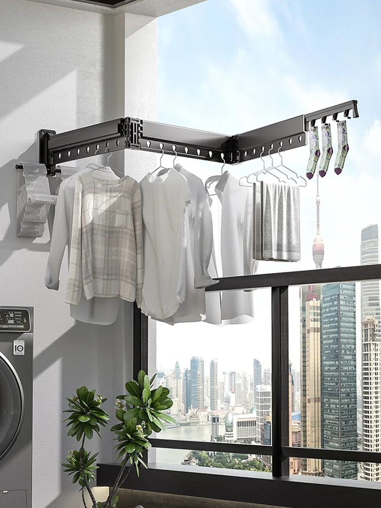 Wyj Folding Clothes Hanger Invisible Telescopic Clothes Rail Wall-Mounted Balcony Indoor Floating outside the Window Cool Quilt 25 4mm extendable tension rod pole shower window curtain rod clothe hanging rail for bathroom wardrobe balcony 15 75 94 88