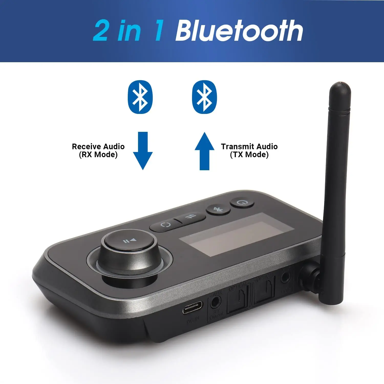 August MR280B Bluetooth 5 Audio Transmitter Receiver Dual Connection for TV Headphones and Hifi Multipoint, Stereo for 2 Device