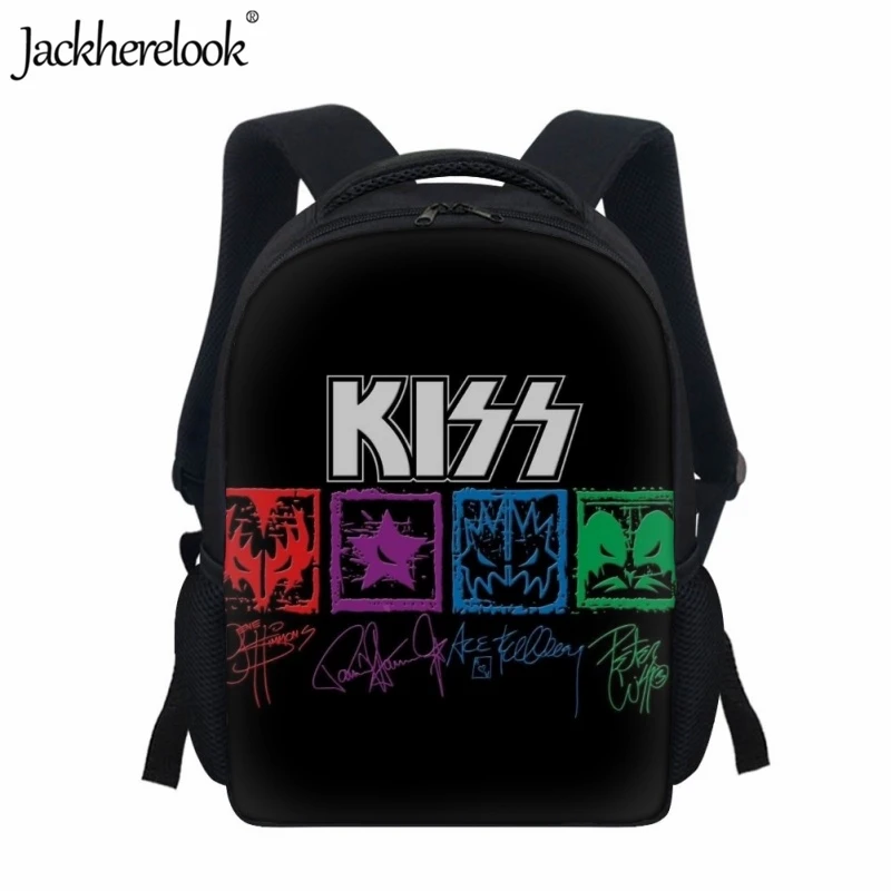 

Jackherelook 12 Inch Children's School Bag Cool Rock KISS Band Design Schoolbags Kids Fashion Trendy Backpack Boys Girls Bookbag