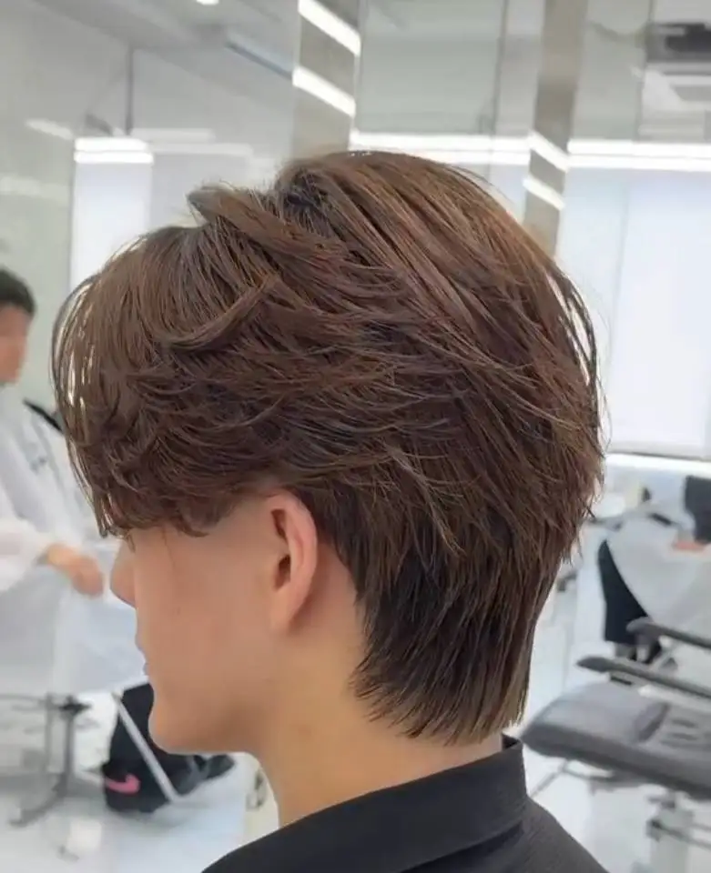 Amethyst Wave 4# Brown Wolf Cut Men's Wig Full Lace Cap Short Pixie Cut Brazilian Remy Human Hair Bleached with Layers for Male