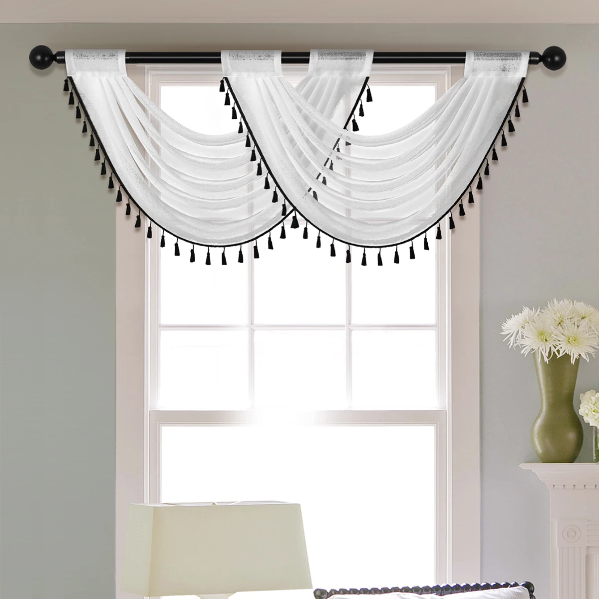 1 PC white sheer window valance for the living room rod pocket romantic voile valance for the window door decor tie valance curtain japanese valance decor