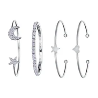Luxury Fashion Moon Star Heart Charm Claw Chain Open Adjustable Expandable Cuff Wire Bangle Bracelet for Women Gift 4pcs Set - Image 4