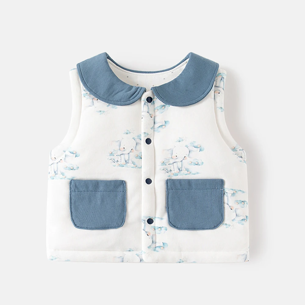 Baby Winter Vest Quilted Warm Turn-Down Collar Baby Outerwear Waistcoat Christmas Infant Clothing For Boys Girls