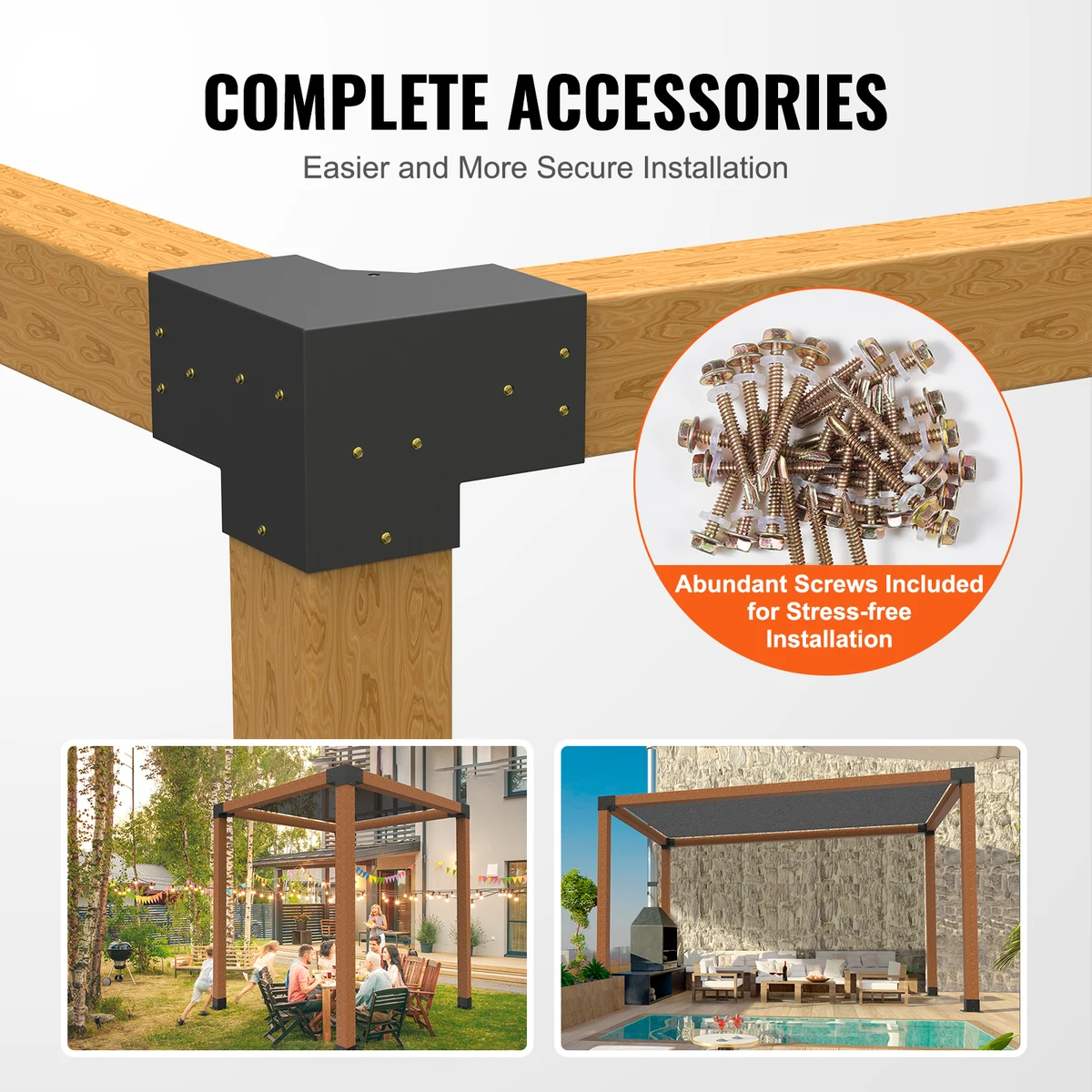 SucceBuy Pergola Bracket Kit 6inchx6inch 4pcs 3 Way Easy Installation to Gazebos Patio Pergolas Log Cabin Outdoor Hardware — view 5