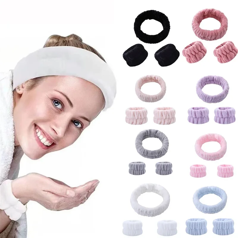 Set di 4 fasce e polsini donna blu per SPA con spugna, set di fasce per