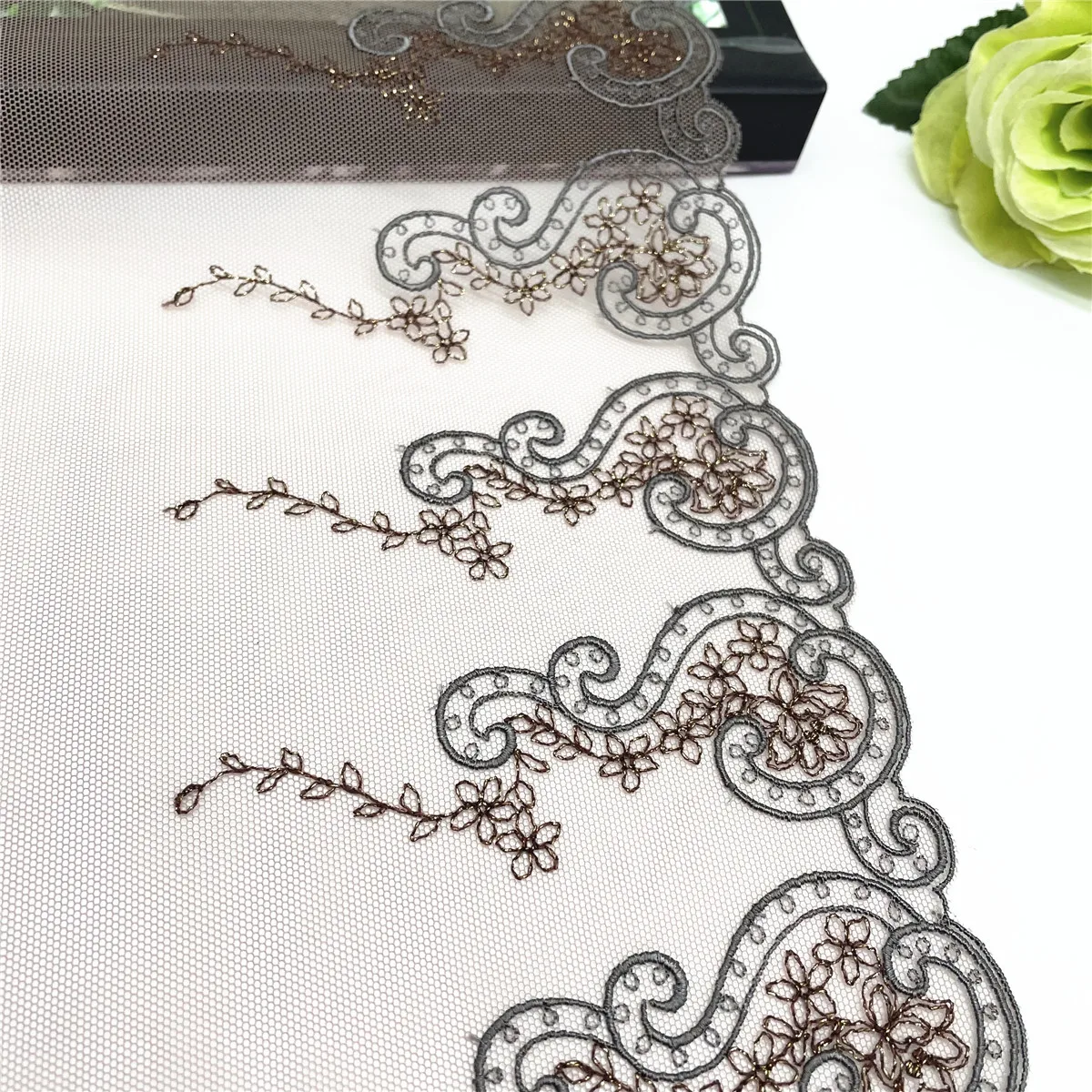 3y/lot Width 7 5/8 inch (19cm) Cream Black Embroidery Lace Trim For Skirt Hem Clothes Sewing Material DIY Apparel Dress Fabric 4
