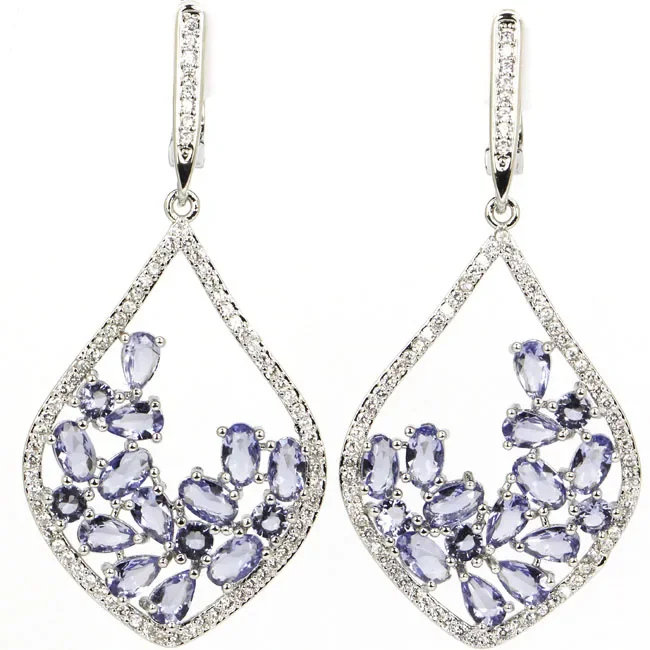 925 SOLID STERLING SILVER Customized Earrings Iolite Green Emerald Green Peridot London Blue Topaz  CZ Woman's Wedding Polished