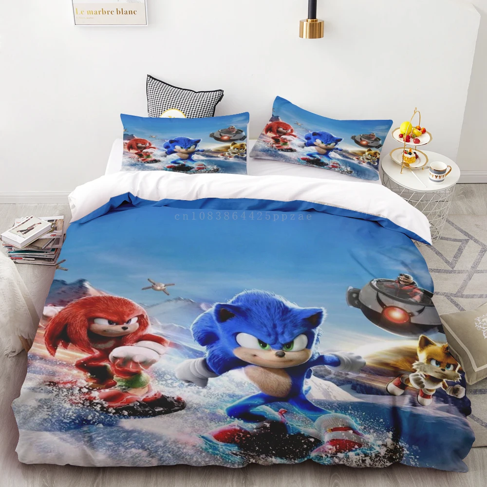 thumbnail image 1 of 1 funda de edredón con dibujos animados de la serie Sonic, impresión digital en 3D, 2 fundas de almohada, suave y cómoda, 100 % poliéster, juego de cama para regalo, 1 of 5