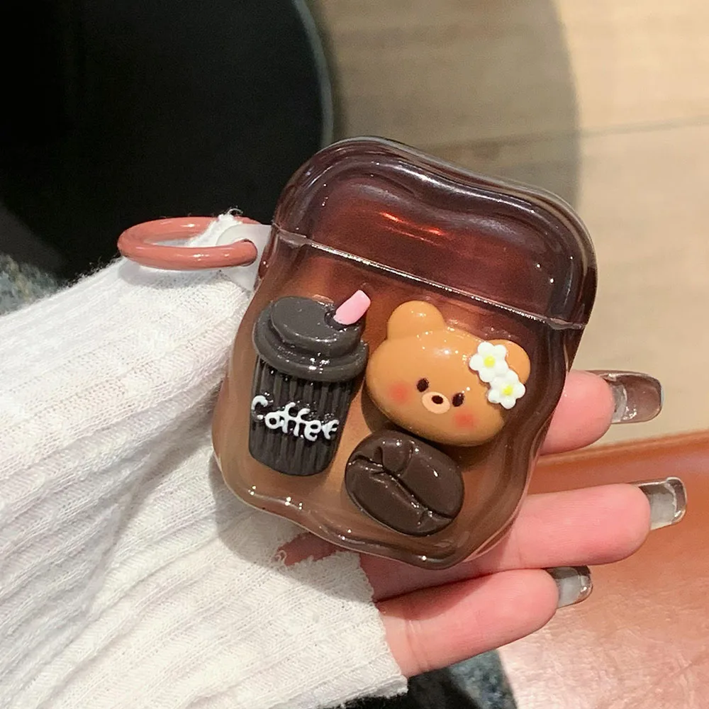 Cute 3D Bear Coffee Bean Auricolare Cover Per Apple Airpods Pro 2 Custodia Coreana Per Tintura Halo Cartoon Per Air Pods 3 Air Pod 2 1 Custodie