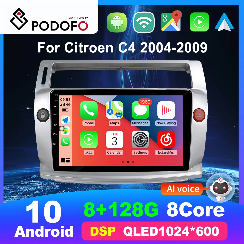 Podofo 2din Android Car Radio Carplay For Citroen C4 2004-2009 C-Quatre 2008-2011 Multimedia Video Player GPS autoradio Stereo