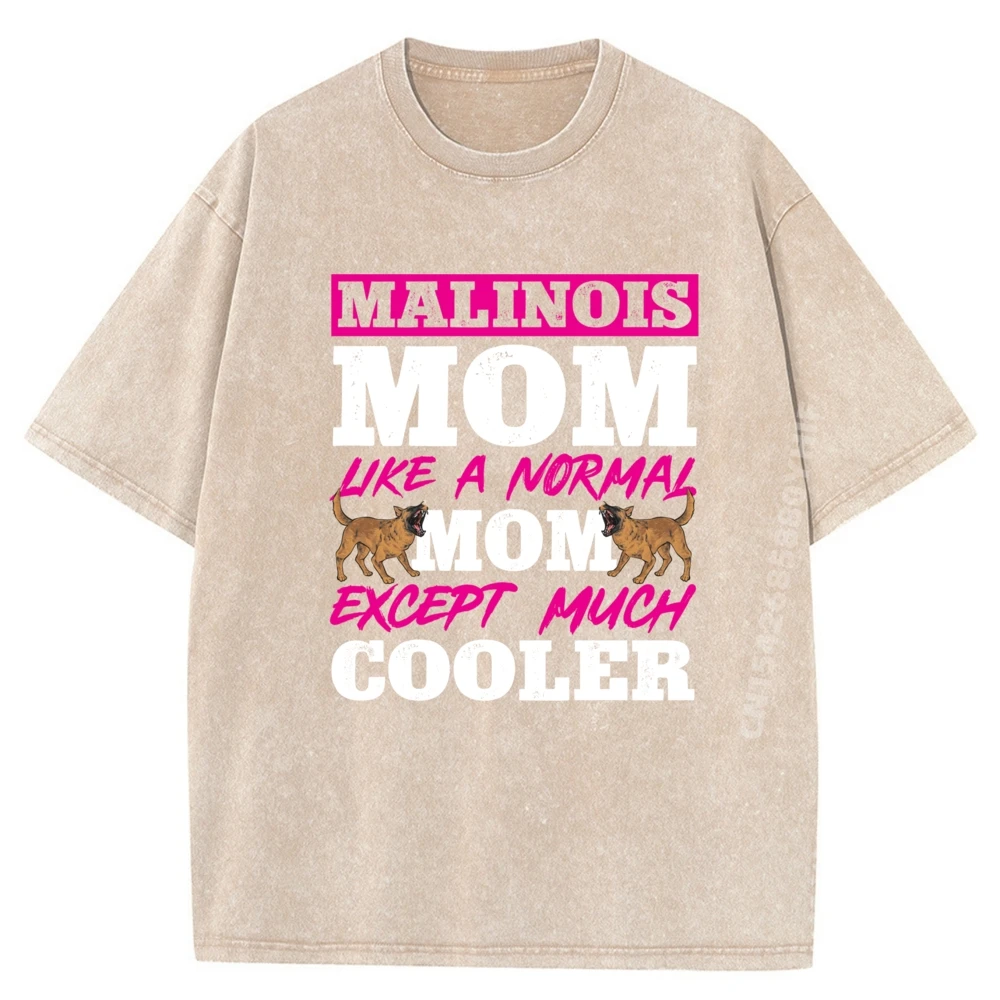 Geek Tops & Tees Halloween Graphic O-Neck 100% Cotton Fabric Retro washed Tee Shirt Mans T-shirts for Men Belgian Malinois Mom Belgian Shepherd Belgian Malinois Mom Belgian Shepherd Malinois beige