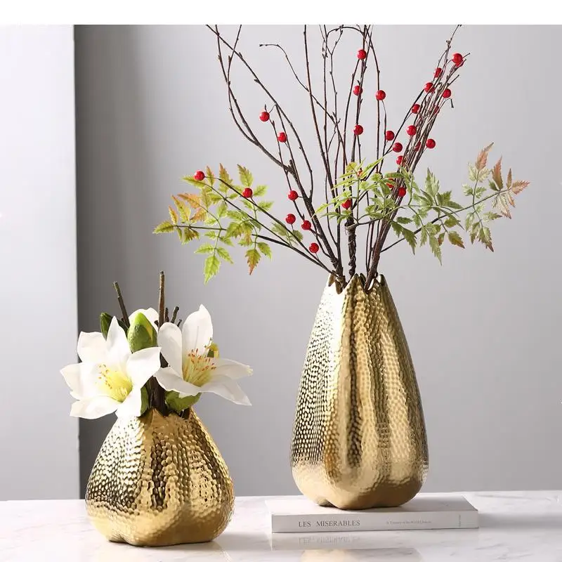 

Керамическая ваза с золотой текстурой, бутон, Цветочная композиция, аксессуары, ваза для цветов, современные аксессуары для украшения дома, настольный декор