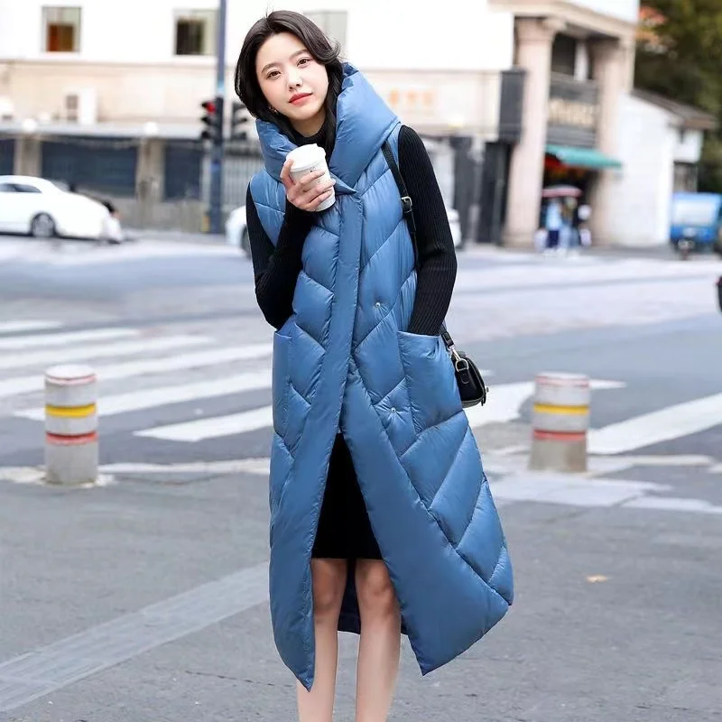 

2023New X-Long Hooded Vests Parkas Fashion Winter Jacket Women Casual Thick Down Cotton Winter Coat Women Warm Waistcoat Chaleco