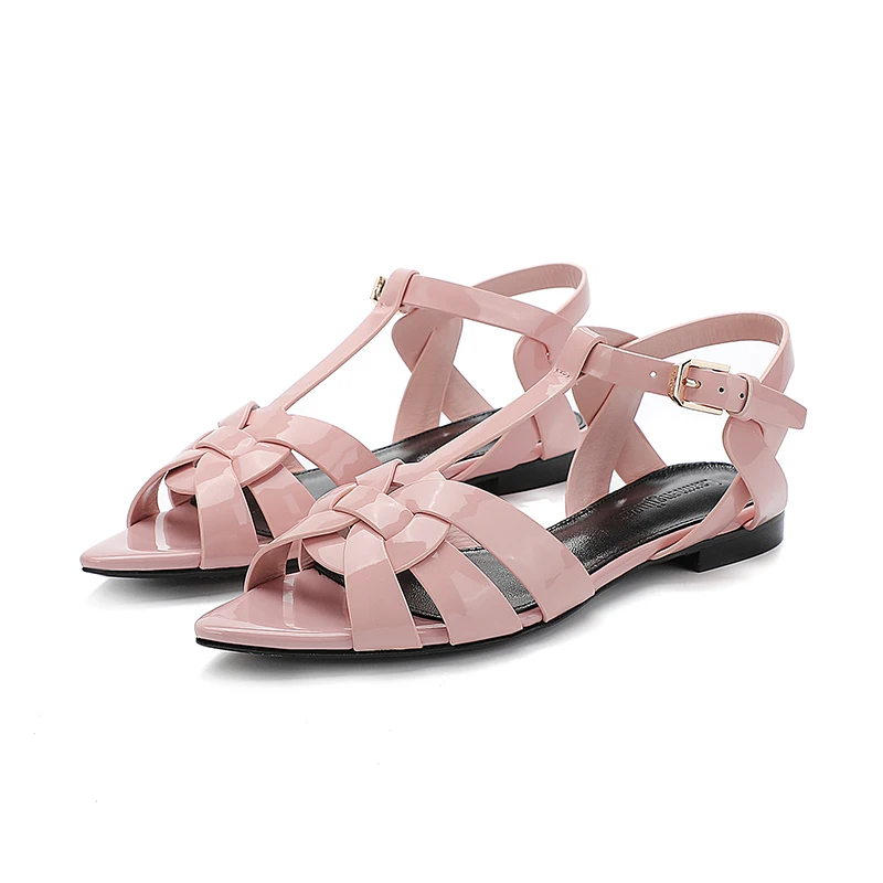 2023 Summer Roman Sandals Genuine Leather Pointed Open Toe Fashion Women's Shoes Luxury Party Shoes Outdoor Beach Shoes 35-43