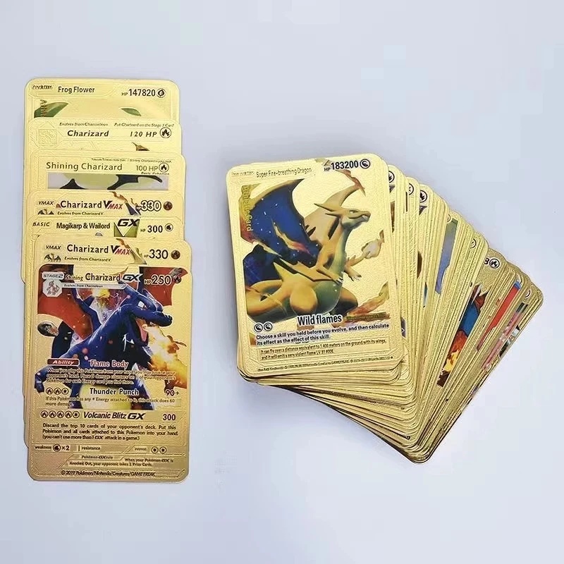 Boîte De 54 Cartes Pokemon Métal Or Lettres Dorées, Cartes De Jeu  Espagnoles Metalicas Charizard Vmax Gx Collection, Étui De Jeu, Jouet - Jeu  Cartes De Collection - AliExpress