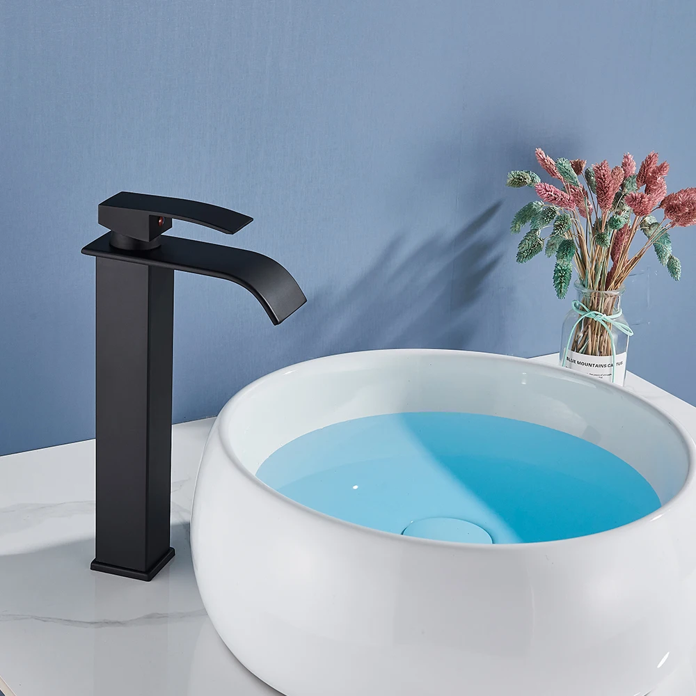 Basin Faucet Rozin Basin Faucet Deck Mounted Single Lever Bathroom Crane Waterfall Brass Bathroom Tap Hot Cold Water Mixer Taps