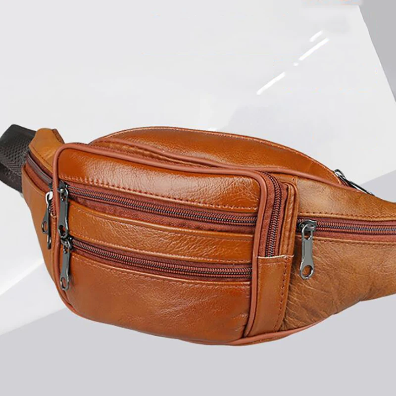 

Chest Waist Bag Vintage Men Large Capacity Crossbody Travel Zipper Waterproof Fanny Multifunction Bags