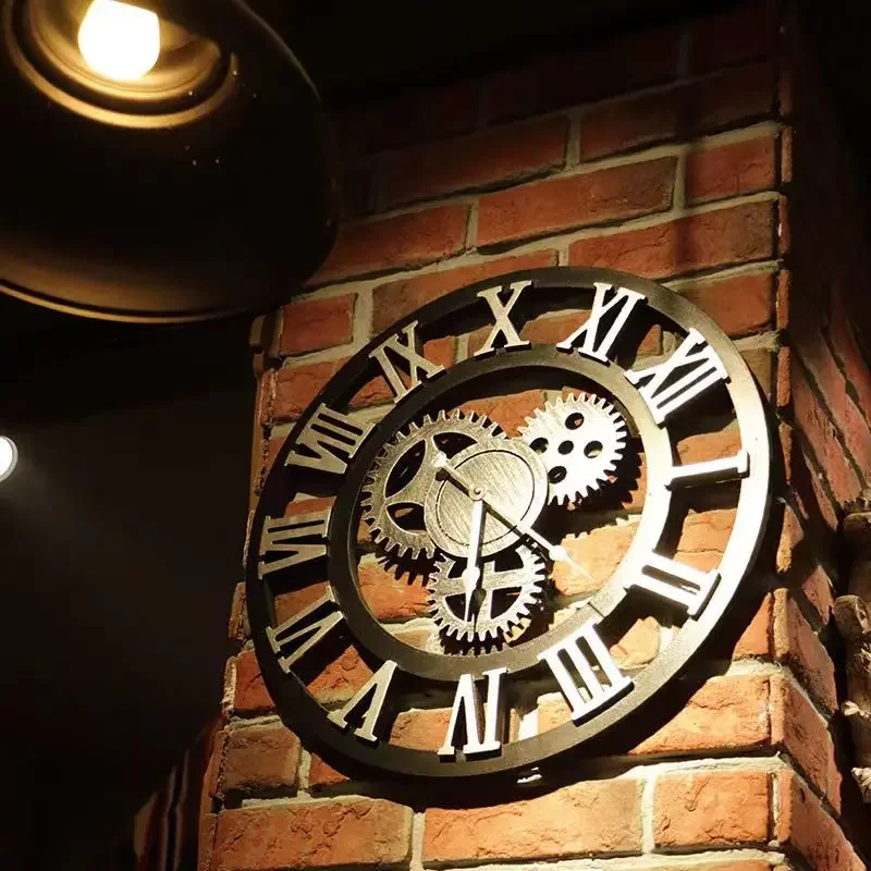3D Retro Industrial Style Wall Clock European Wood Home Wall Watch Decoration For Living Room Office Bar Art Decor Horologe wall clock,3d wall clock