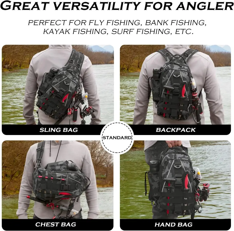 Fishing Backpack Tackle Sling Bag Fishing Backpack with Rod