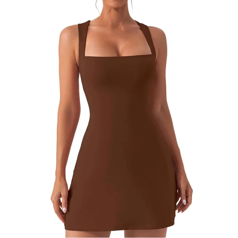 Summer New U-neck Suspender Women's Dress Elegant Slim Solid Color Short Dress Sexy Fashion Sleeveless  Basic Bodycon Sundress