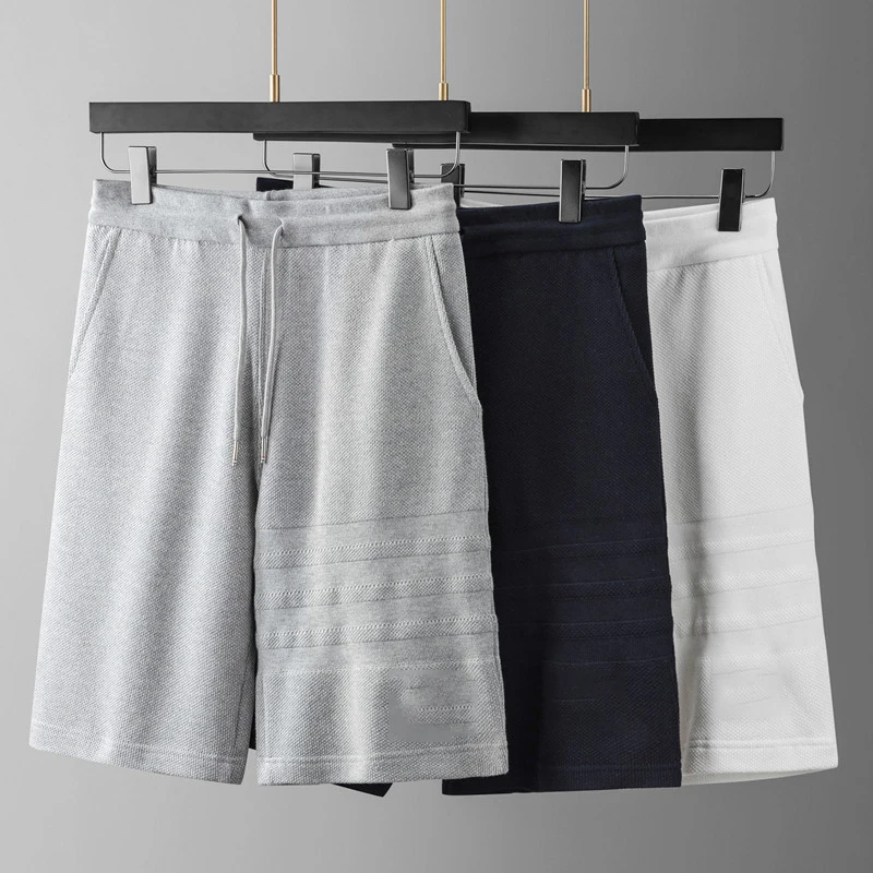 

TB THOM Men's Short Pants Summer Hide 4-Bar Striped Solid Color Sweatpants Luxury Brand High Quality Cotton Stretch TB Pants