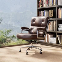Ergonomic Office Chair Genuine Leather with Aluminum Arms and Wheels for Support Rolling Swivel Business Executive Office Chair 1