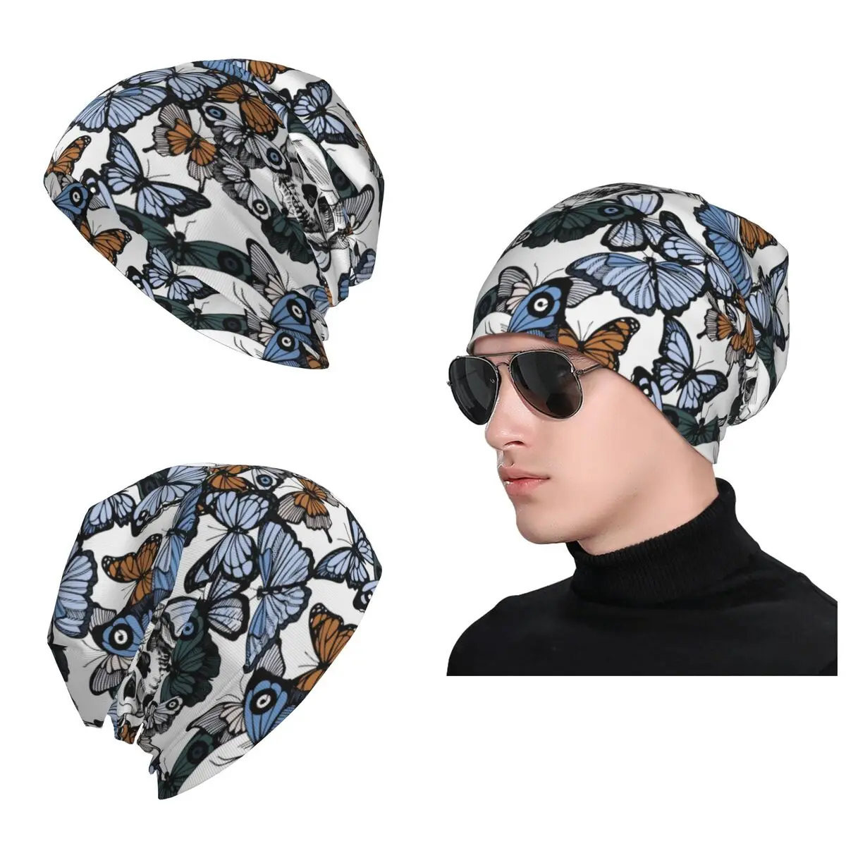 

Flower Skull Slouchy Lightweight Hipster Fashion Knit Hat Stay Cozy Stretch Headwear Casual Scarf Bandana Loose Hat