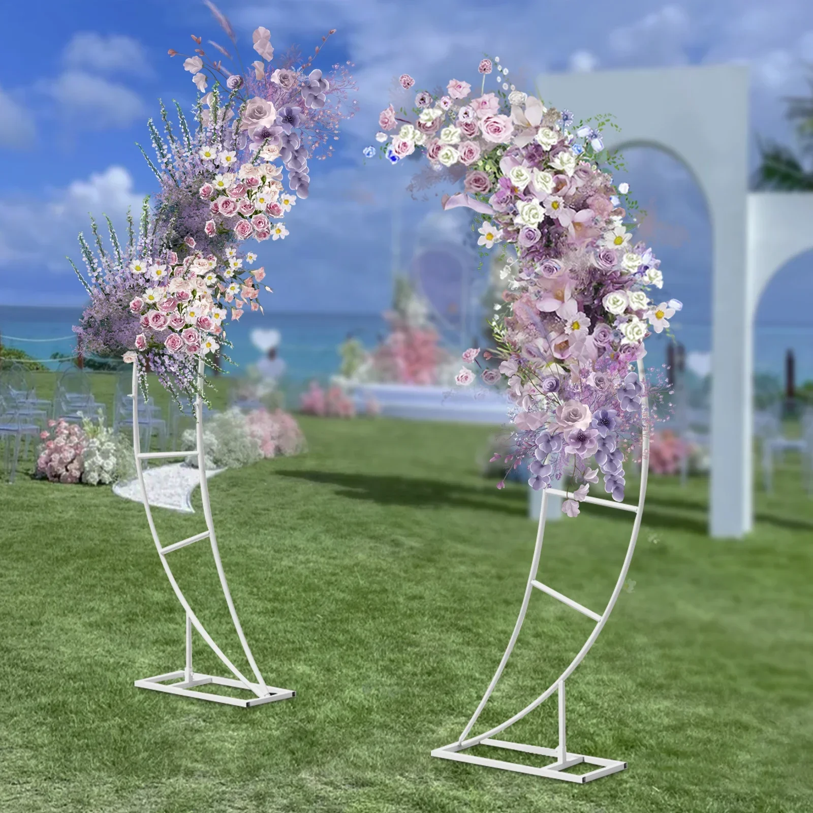 2PCS Crescent Moon Wedding Arch Frame Party Framework Stand Floral Rack New, White