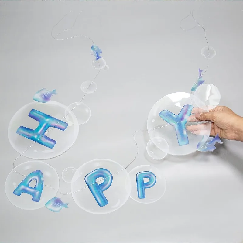 Under the Sea Transparent Blue Birthday Banner for Ocean-Themed Party Decoration
