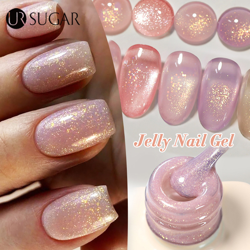UR SUGAR 15ml Shimming Jelly Nude Pink Nail Gel Polish Glitter Milky White Varnis Semi Permanent Nail Art Manicure Design