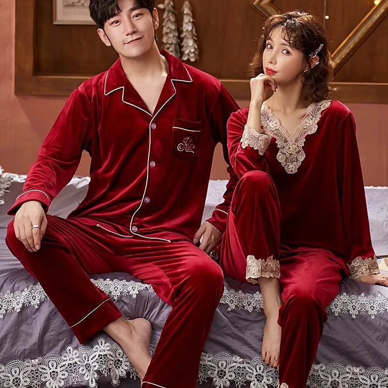 2024 New Gold Velvet Couple Pajamas Women's Spring Autumn Winter Coral Fleece Long Sleeves Large Size Men's Loungewear Set