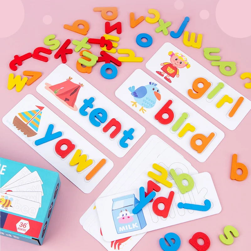 Wooden Toys  Educational toys Learning Activities Toy of Spell Learning English Alphabet  Preschool Fine Material,Christmas Gift 2