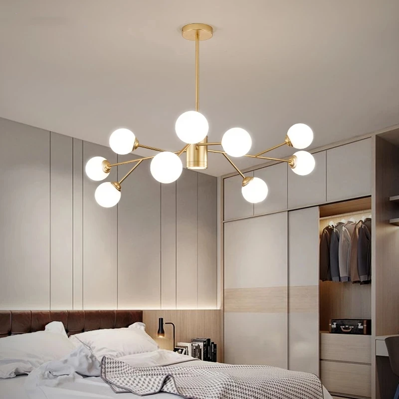Modern glass ball Magic Bean Molecule Ceiling Chandelier For Kitchen Dining Table Home Decor Led Hanging Lamp Decoration Maison