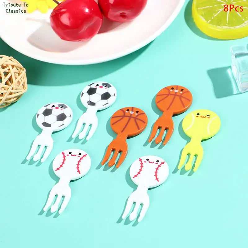 Description Picture 3 of item8Pcs For Kids Snack Cake Dessert Bento Box Decor Party Essentials Cute Sport Style Food Fork Picks Mini Cartoon Fork Toothpicks