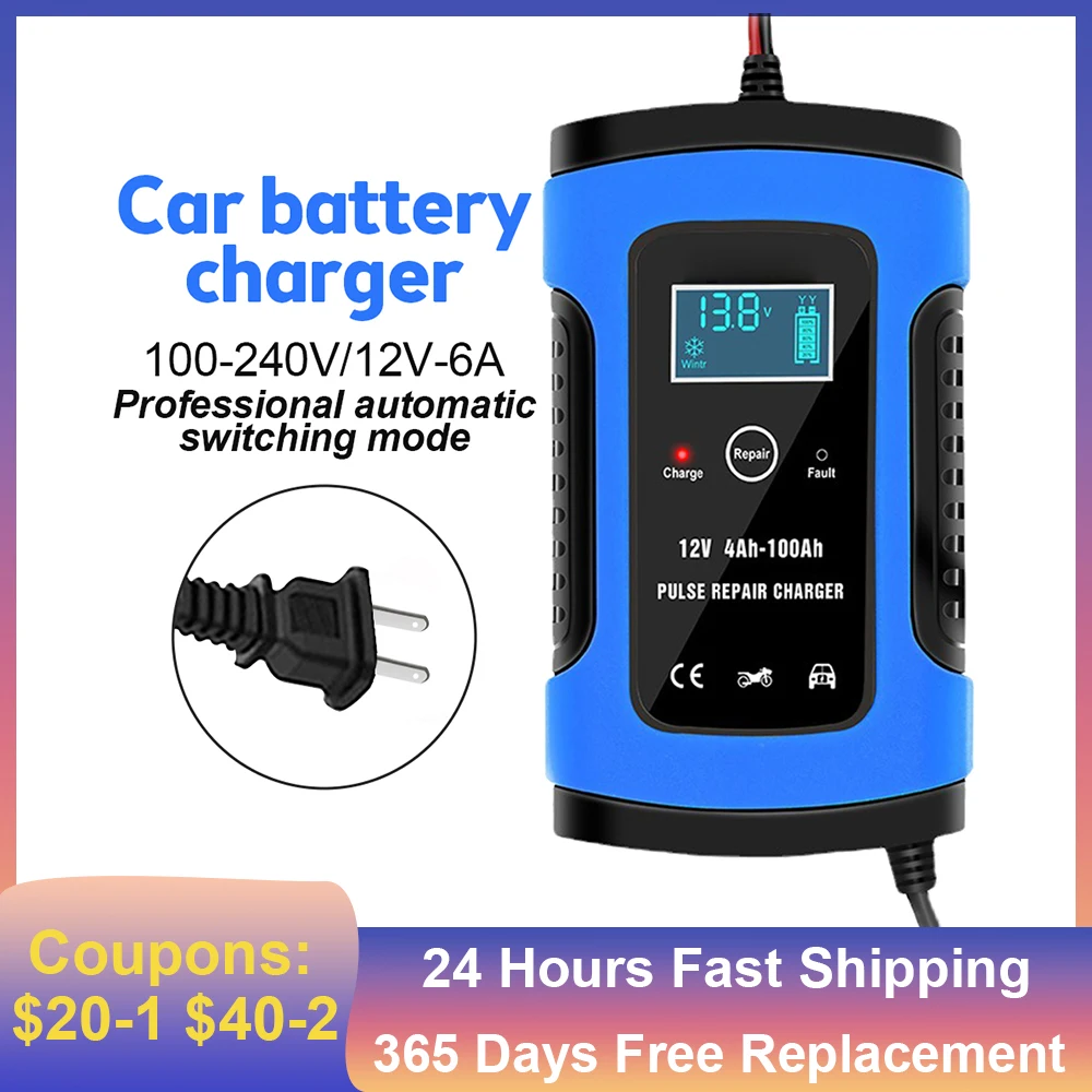 Full Automatic Car Battery Charger 12V 6A Intelligent Fast Power