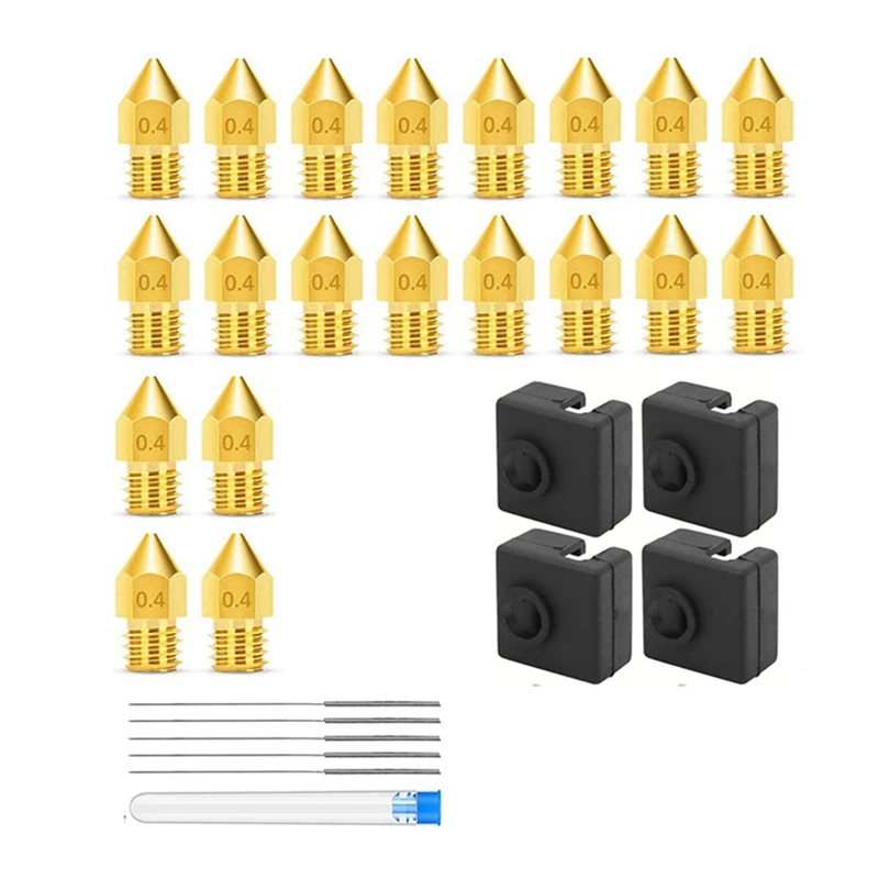 히터 블록 실리콘 커버 포함 3D 프린터 노즐, 0.4MM MK8 Ender 3 노즐 20 개, Ender 3 V2 5 바늘 포함, 4 개