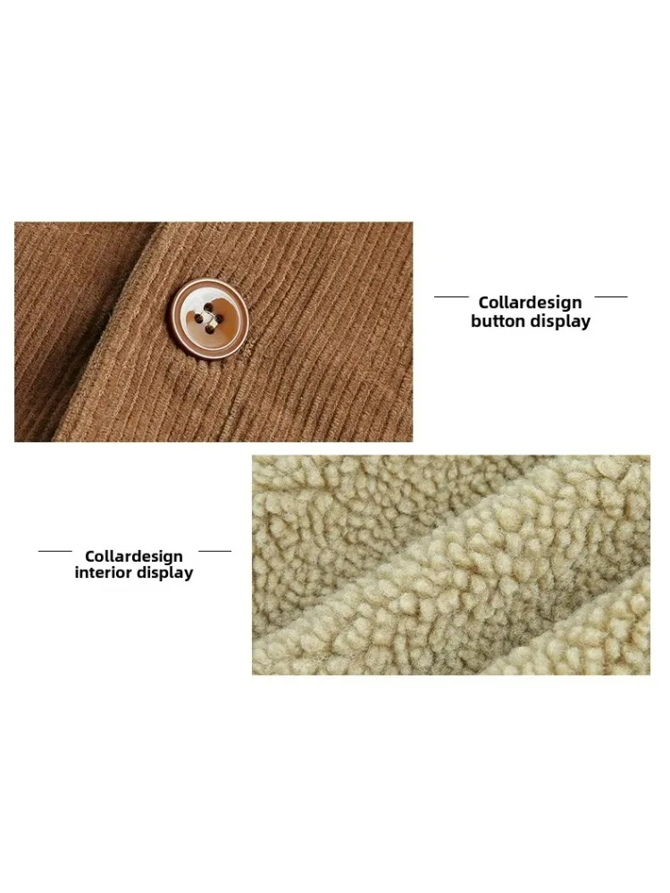 Mens Padded Corduroy Parka Jacket - Warm Windbreaker with Fur Collar