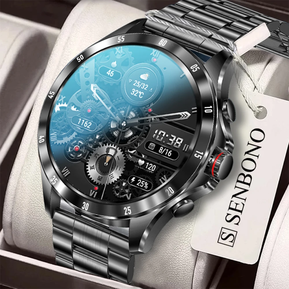 SENBONO New Men's Smart Watch Max7 Bluetooth Answer Call Man Watch IP68 Waterproof Thermometer Tracker Sport Smartwatch Men 2022