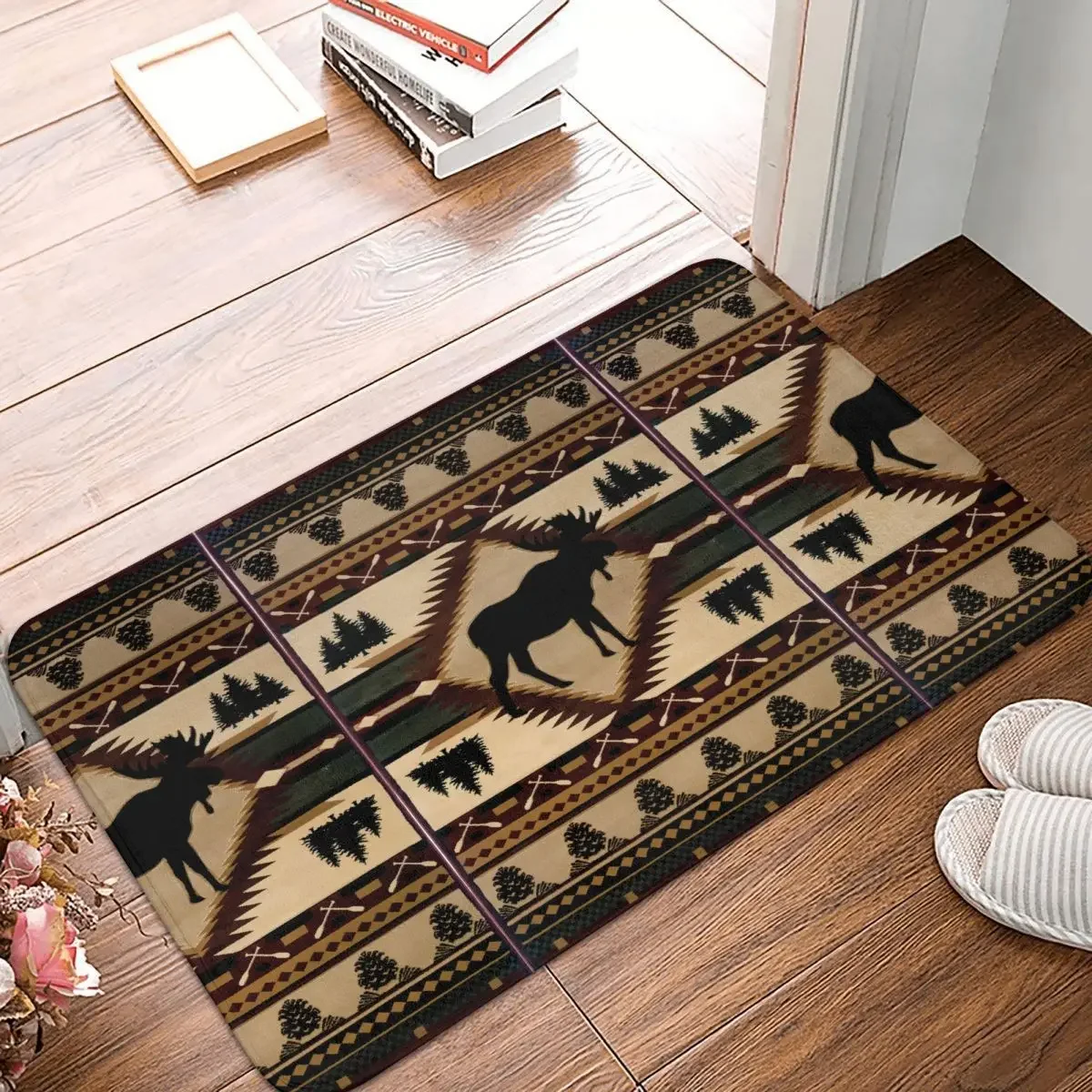 

Non-slip Doormat Lodge Style Northwoods Carpet Living Room Bedroom Mat Prayer Indoor Pattern