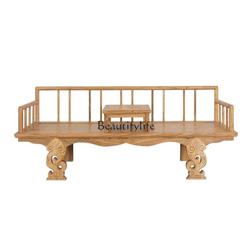 

New Chinese Style Arhat Bed Paint-Free Zen Old Elm Beauty Bed Solid Wood Sofa