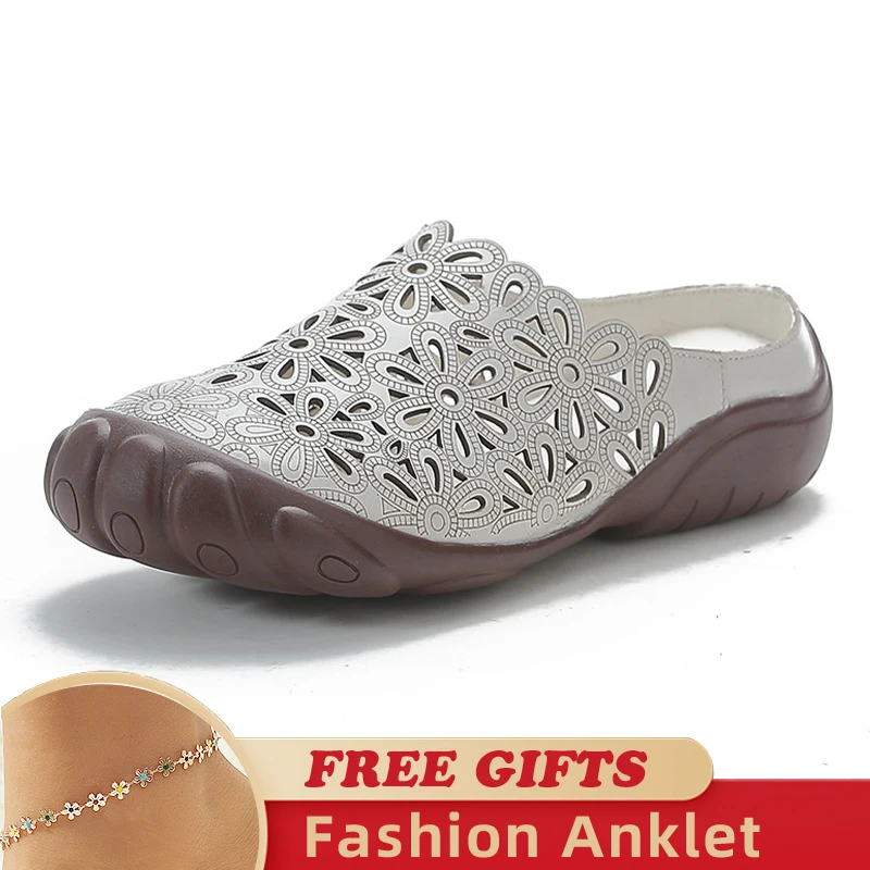 

2023 Fashion Women Hollow Genuine Leather Sneakers Summer Thick Bottom Breathable Mixed Colors Retro Platform Vulcanized Shoes