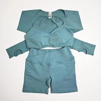 Ensemble de yoga 3 pièces DF pour femmes, short Vision |   Soutien-gorge de sport Vision 4,5 pouces et veste Vision Shrug Pilates Speed Activewear Gym 5