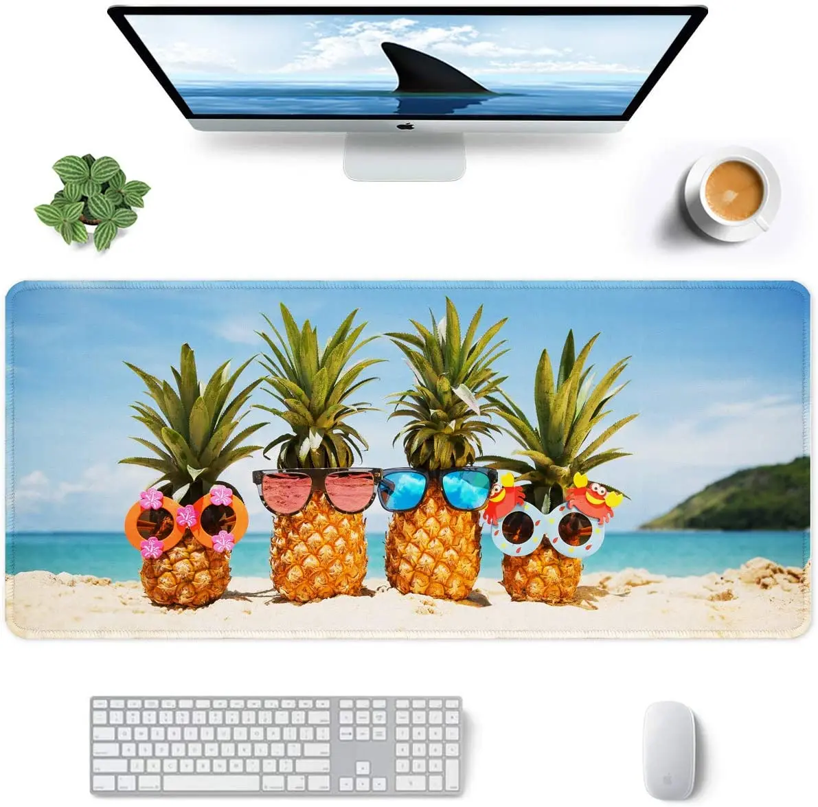 

Beach Pineapple Mouse Pad Full Desk XXL Extended Gaming Mouse Pad 35.4X 15.7 In Waterproof Desk Mat Stitched Edge Non-Slip