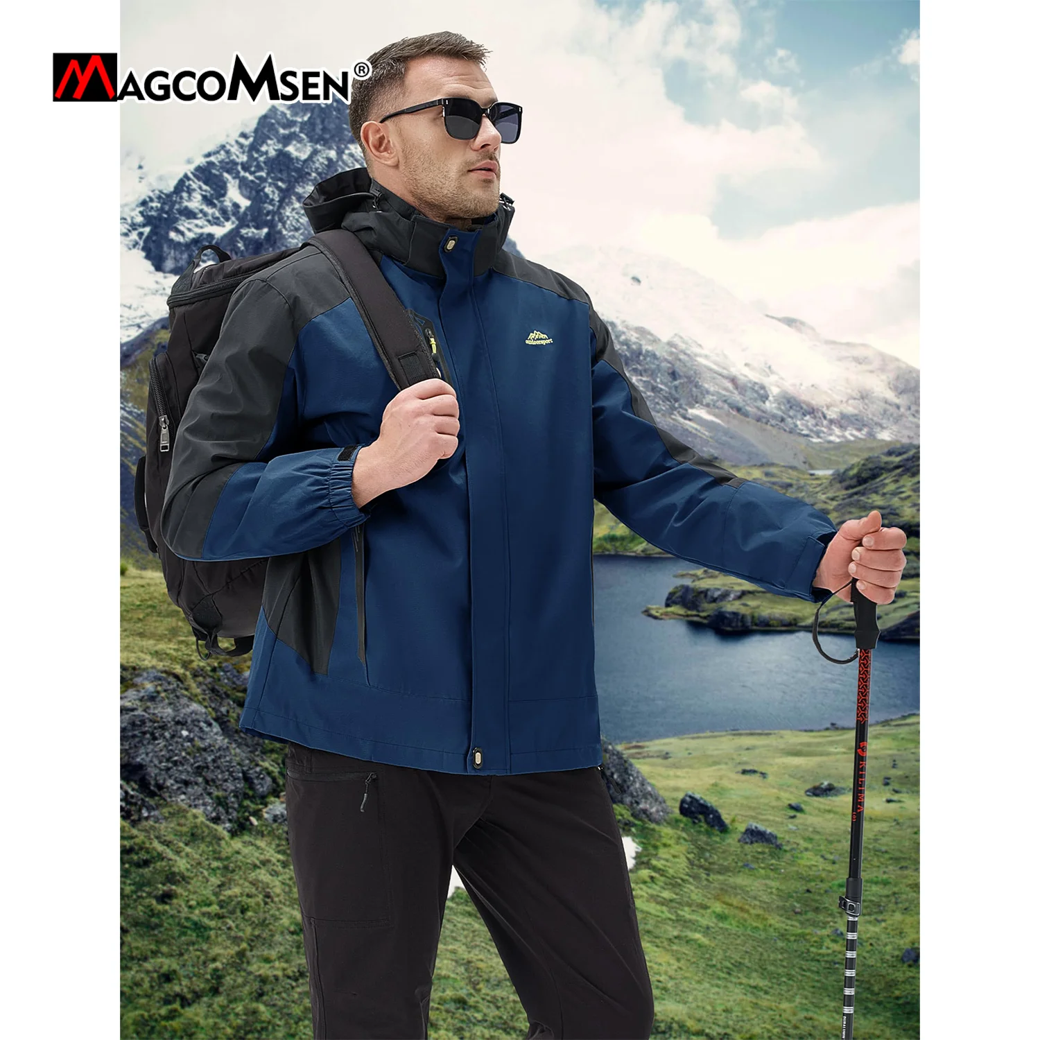 MAGCOMSEN Lightweight Hiking Jacket Mens Waterproof Windproof Hooded Rain Jacket Outdoor Camping Trekking Jackets Windbreaker 6