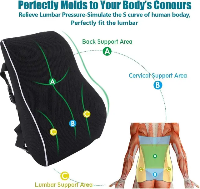 Coussin de siège de voiture antidérapant en mousse à mémoire de forme, 1 pièce, pour chaises de bureau et de jeu, prend en charge lombaire et la taille, doux et confortable 4