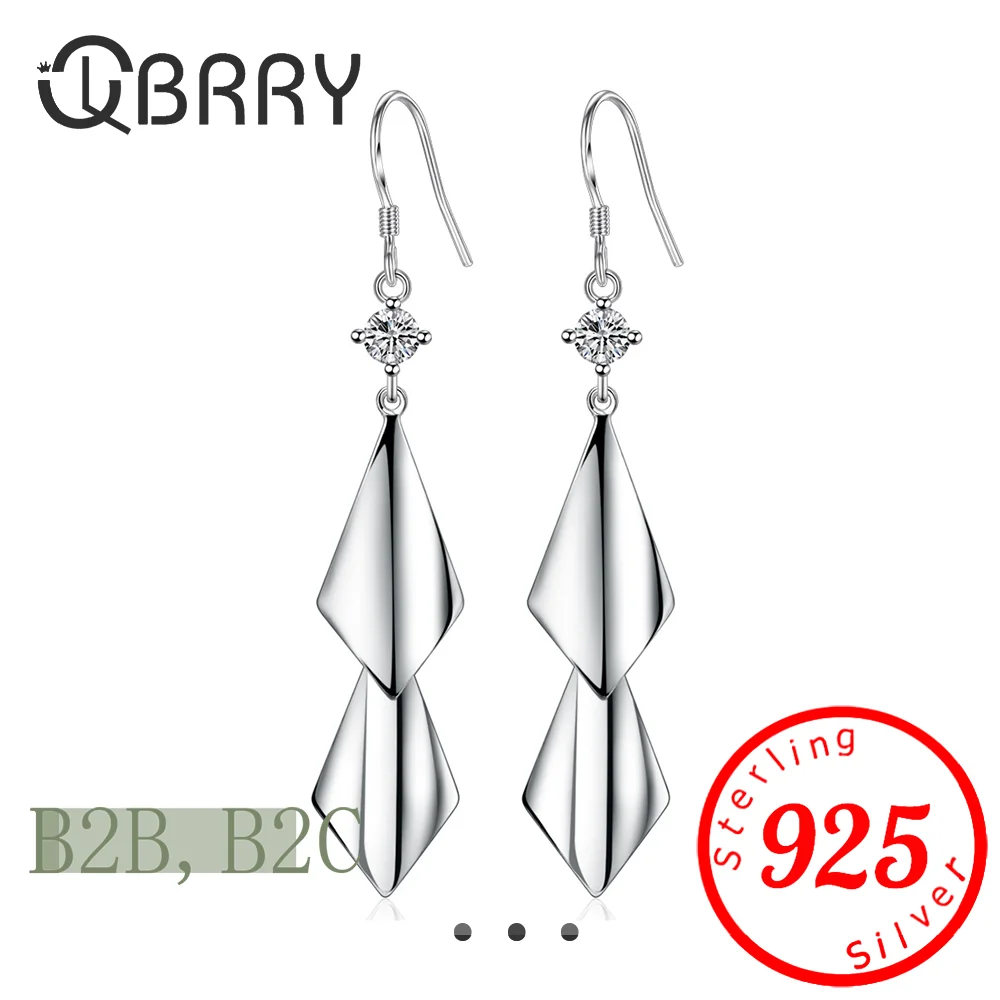 New Bohemian Ethnic Style Double Leaf Blade Geometric Tassels Zircon Long Drop Earrings 925 Sterling Silver Women Jewelry Gift